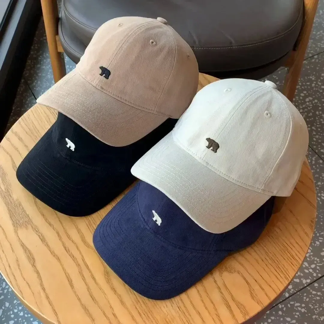 Size: Adjustable, Age Range: >8Y, Color: Navy Blue - Hat Female Spring/Summer American Embroidered Wide Brimmed Baseball Hat Female Sunshade Soft Top Polar Bear Duck Tongue Hat Male