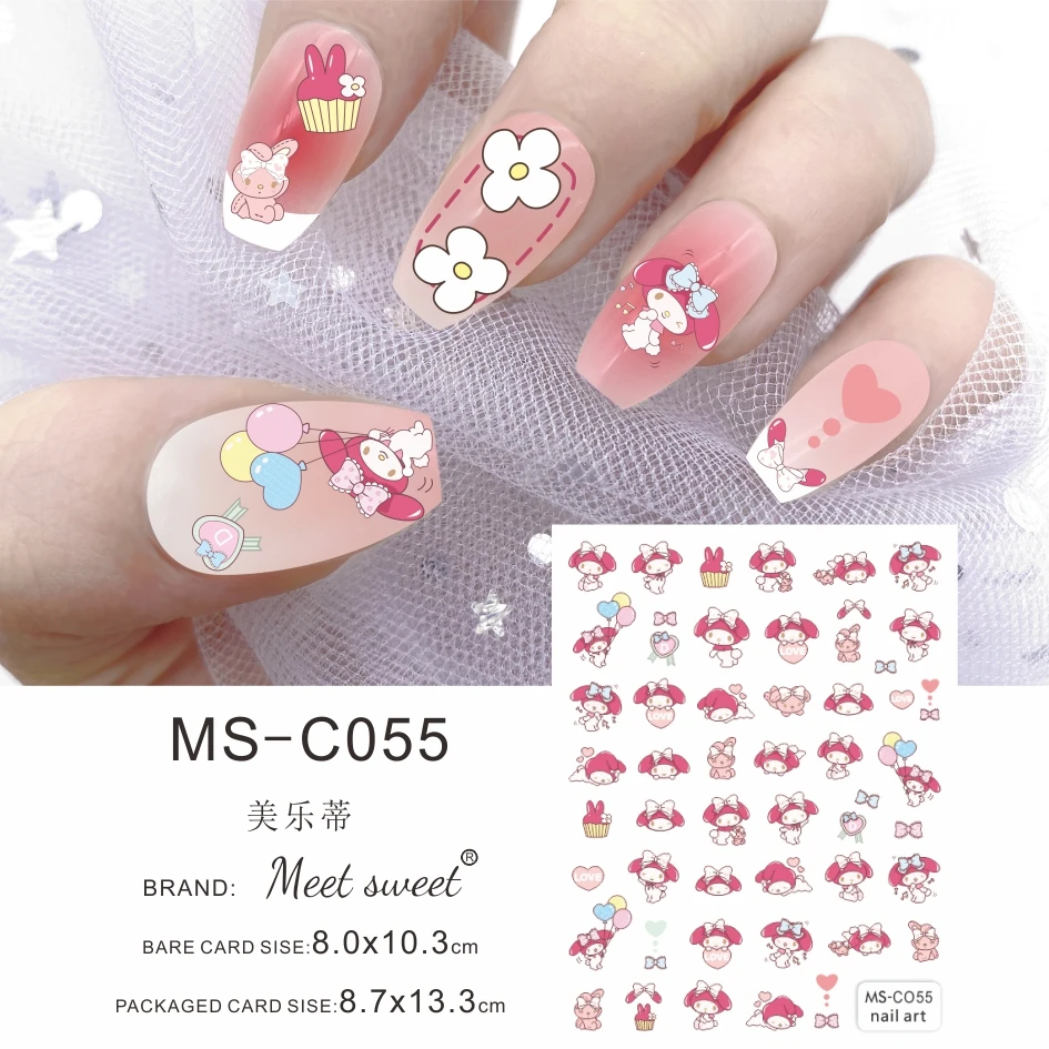 Color: Mixed Colors - 1PCS 3D Cute Chulomi Melody Hello Kitty Cartoon Stickers For Nails Nail Accessories Mickey Mouse Barbie Princess Nail Stickers