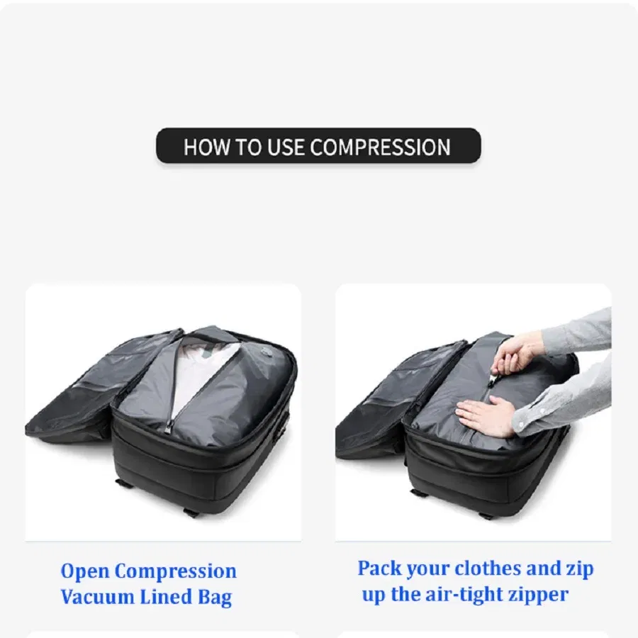 Color: Blue - Men Travel Backpack vacuum compression 17 inch Laptop Backpack Business Large Capacity school Backpack Expanded Hiking backpack