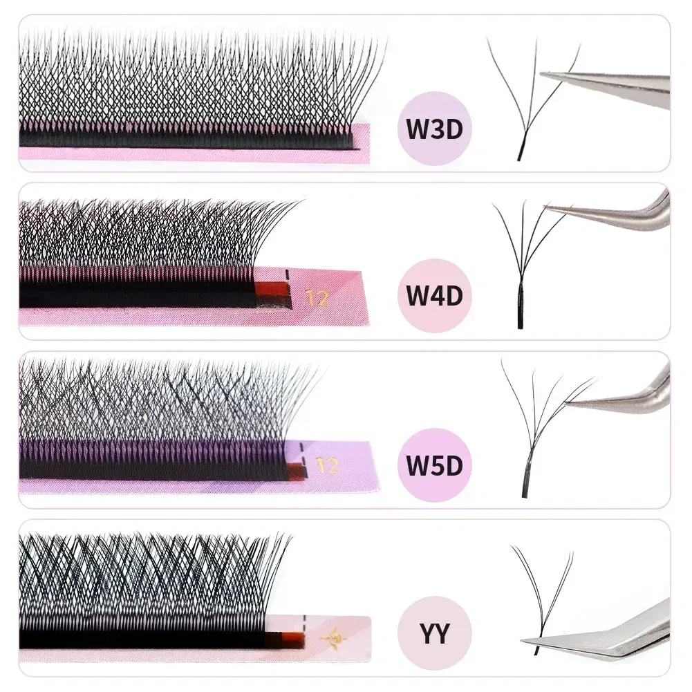 Color: BLACK & RED, Curl: D, Thickness: 0.07mm, Length: 8mm - ARISON YY Lashes and 3D/4D/5D W Shape Lashes Brasileiro Premade Volume Eyelashes Extension Soft Thin Easily Grafting Extension