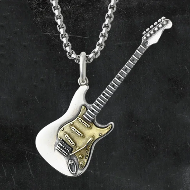 Metal Color: Dark Gold - Retro Punk Music Guitar Necklace for Men Personalized Gothic Pendant Fashion Hip Hop Rock Singer Jewelry Gift