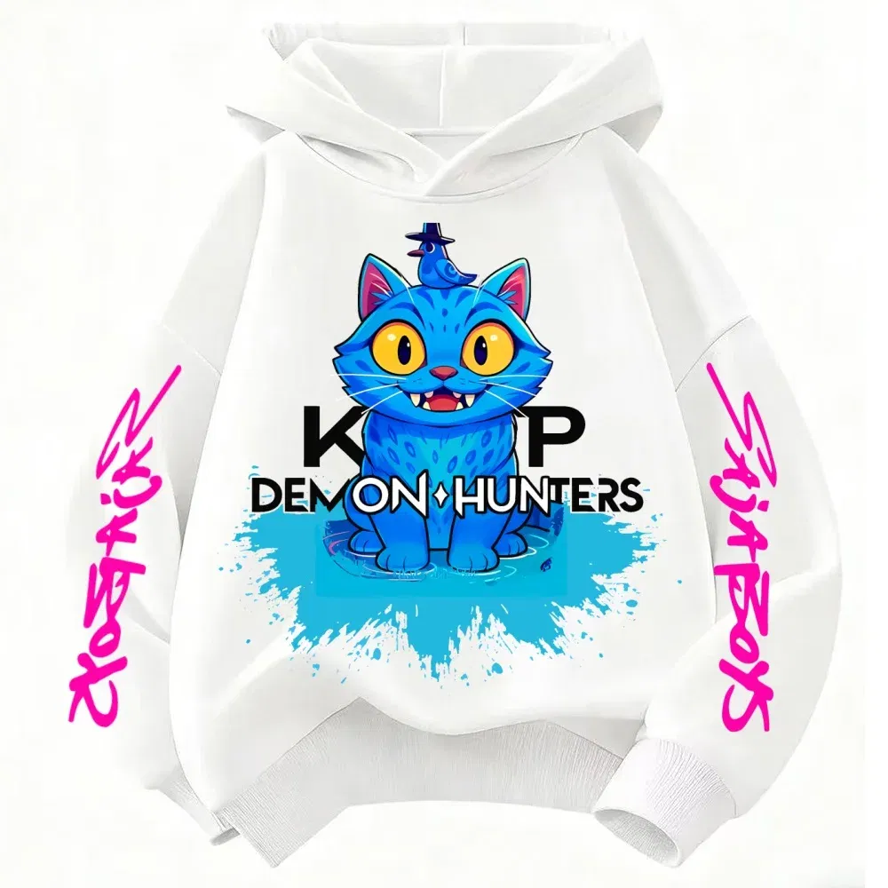 Color: Pink, Kid Size: 4T - 2025 New Saja Boys Derpy KPop Demon Hunter Cartoon Boy Hooded Sweatshirt Warm Wave Fashion Casual Tops Casual Black Clothing