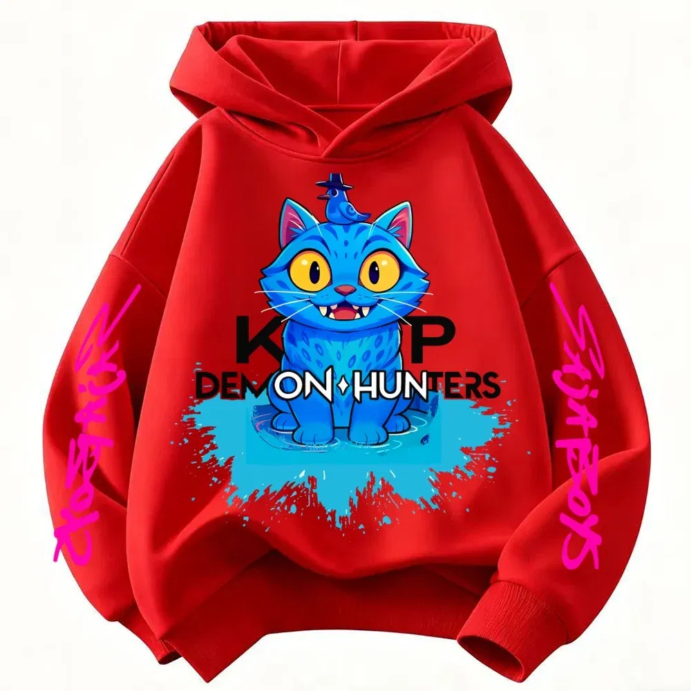 Color: Pink, Kid Size: 4T - 2025 New Saja Boys Derpy KPop Demon Hunter Cartoon Boy Hooded Sweatshirt Warm Wave Fashion Casual Tops Casual Black Clothing