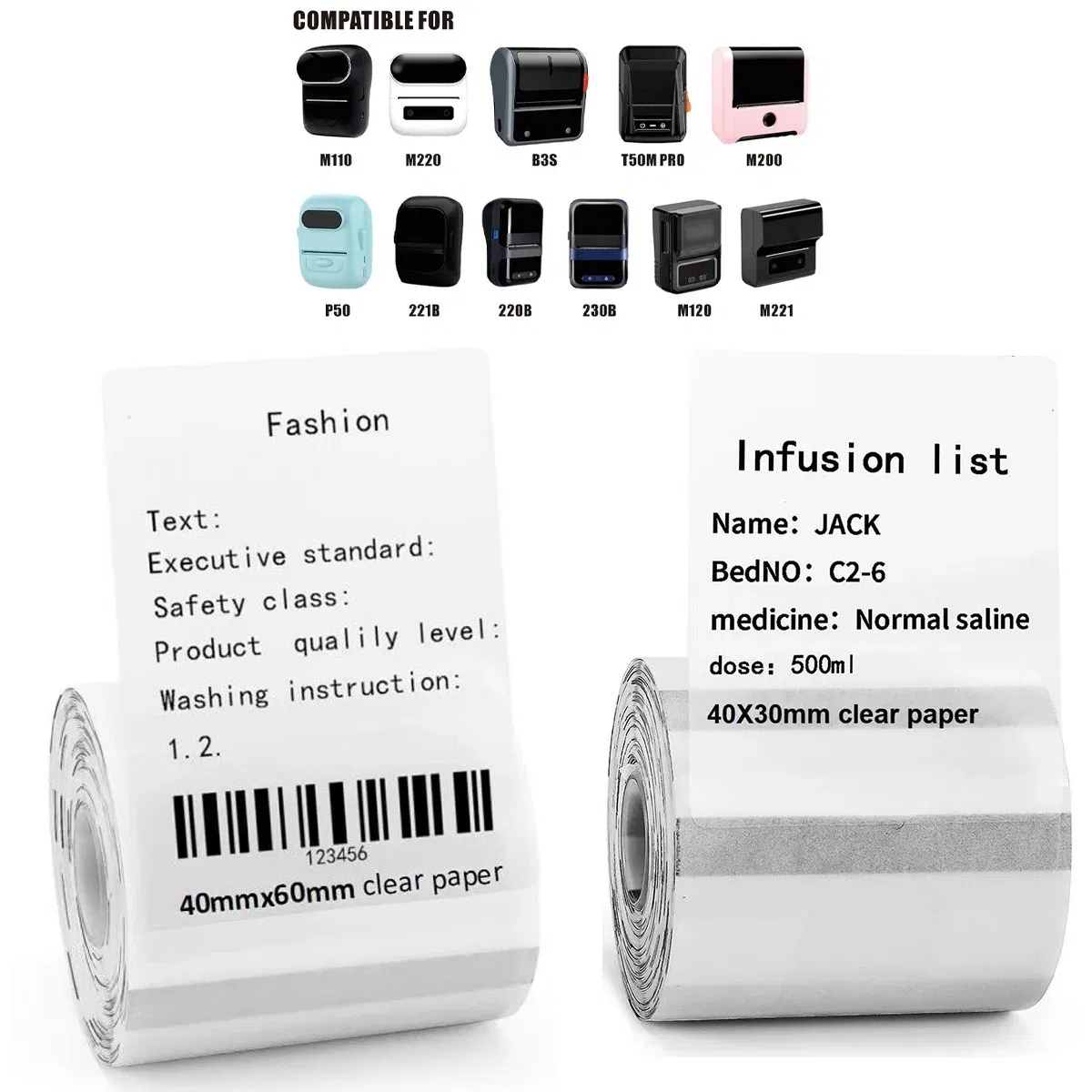 Color: black - Original M110 M220 Clear Thermal Labels -1.57"x2.36" (40x60mm) Transparent Waterproof Label Refills Compatible with Phomemo M110