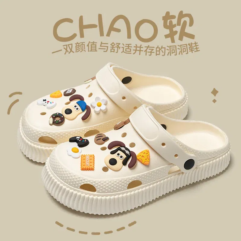 Color: SKY BLUE, Shoe Size: 40-41 - Shoes hole shoes girls wear outside couple bag head women cool slippers