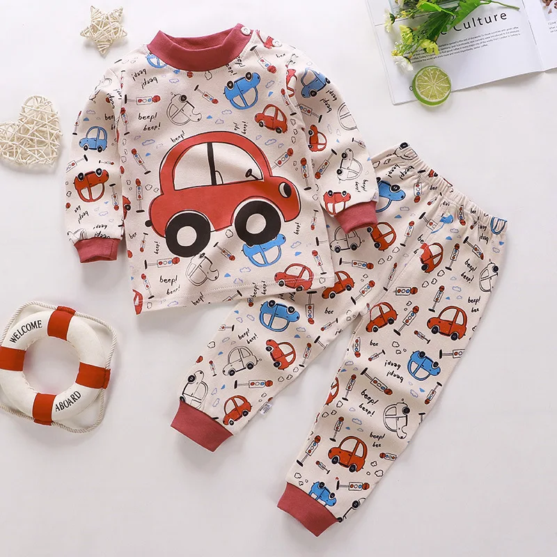 Color: Yellow, Kid Size: 4T - Cotton Boys Girls Sleepwear Suits Autumn Spring Newborn Underclothes 2pcs Kids Clothes Set Toddler Kids Pajamas
