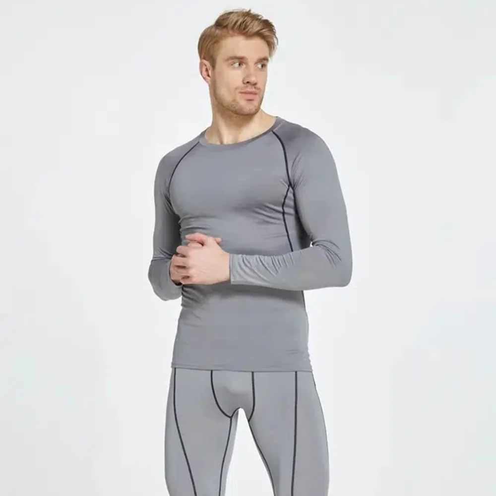 Color: GRAY, Size: M - Men Bodybuilding Sports T-Shirt Quick Dry Running Shirt Long Sleeve Compression Top Gym T Shirt Men Fitness Tight Rashgad
