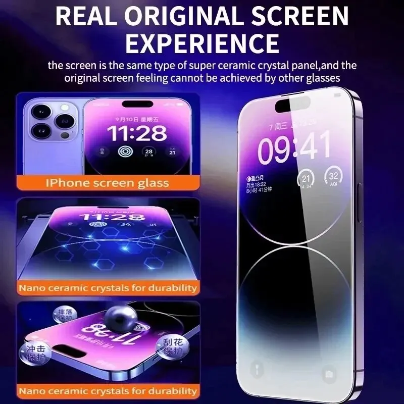 Bundle: Bundle8, Material: High Definition - 2pcs New 8K Oleophobic Coating Dust Free Installation Screen Protector For iPhone 15 13 11 12 14 Pro Max Mini 15 Plus Mini Glass