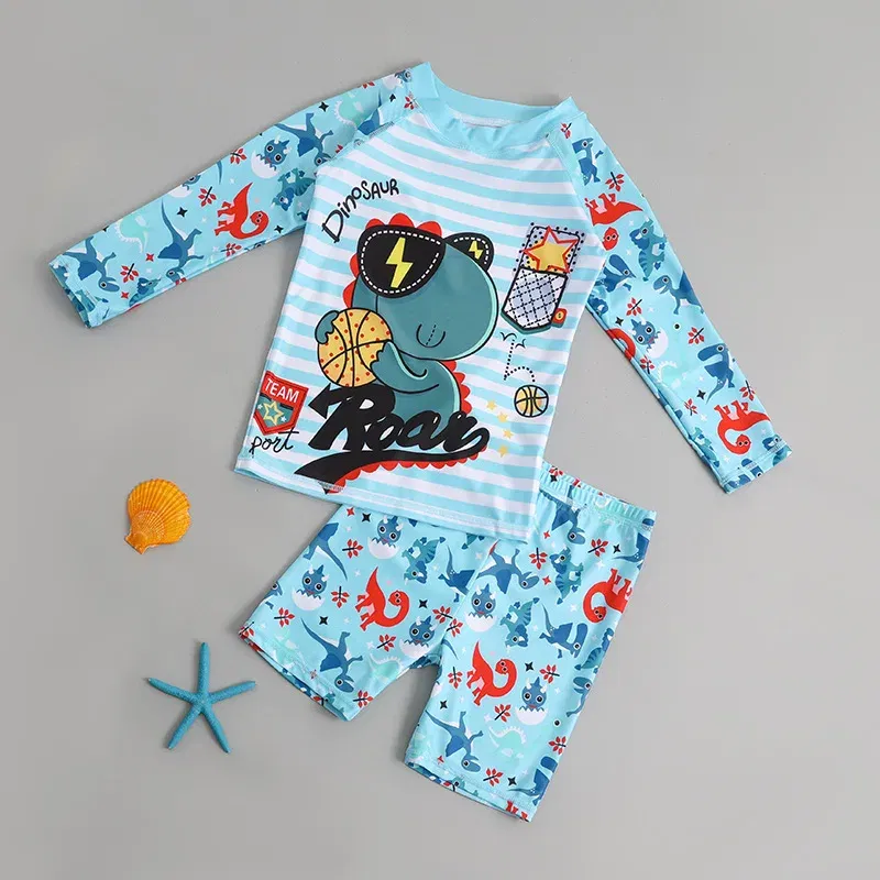 Color: Brown, Kid Size: 6M - Children Swimsuit  Kids Boys Girls Swimwear  Children Surfing Wear  Sunscreen Quick Dry Swimwear Car Cartoon Swimsuit Beach Wear