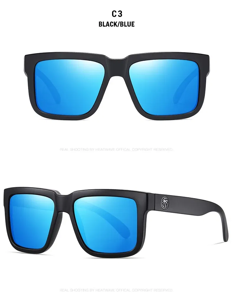 Lenses Color: GRAY - NEW High quality luxury Heat Wave brand Polarized sunglasses square Conjoined lens Women men sun glasses UV400HW02