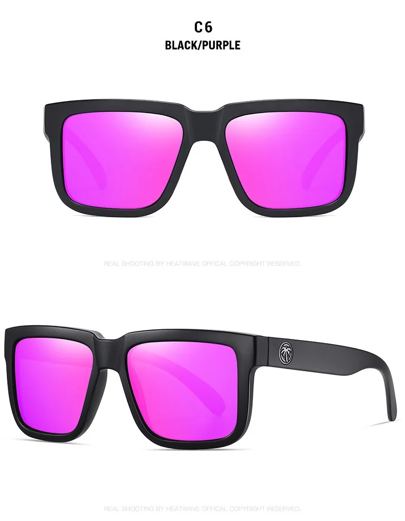 Lenses Color: GRAY - NEW High quality luxury Heat Wave brand Polarized sunglasses square Conjoined lens Women men sun glasses UV400HW02