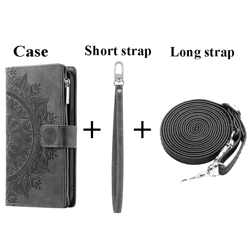 Color: Light Gray, Material: Wood - For Poco X7 F6 X6 X5 Pro X3 NFC 5G Zipper Wallet Case Crossbody Book Shell Xiaomi Poco M7 Pro M6 F5 M5 C75 3 X 7 M 6 Flip Cover