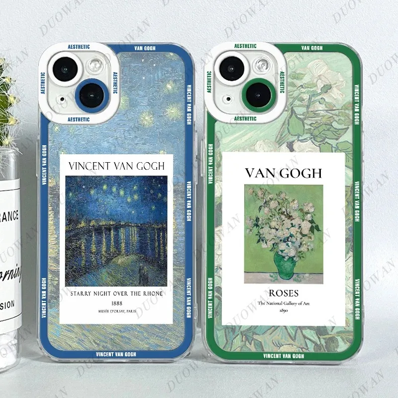 Color: green, Material: TPU - Van Gogh Oil Painting Phone Case For iPhone 11 12 13 14 15 16 Pro Max XR X XS Mini 8 7 Plus SE 2020 2022 Transparent Case