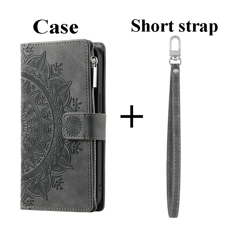 Color: GRAY, Material: PP - CrossBody Strap Zipper Wallet Coque for Samsung Galaxy A71 A51 A50 A41 A21S A30 A70 A50S A20 A31 A30S A10 A20E A 51 70 Flip Case