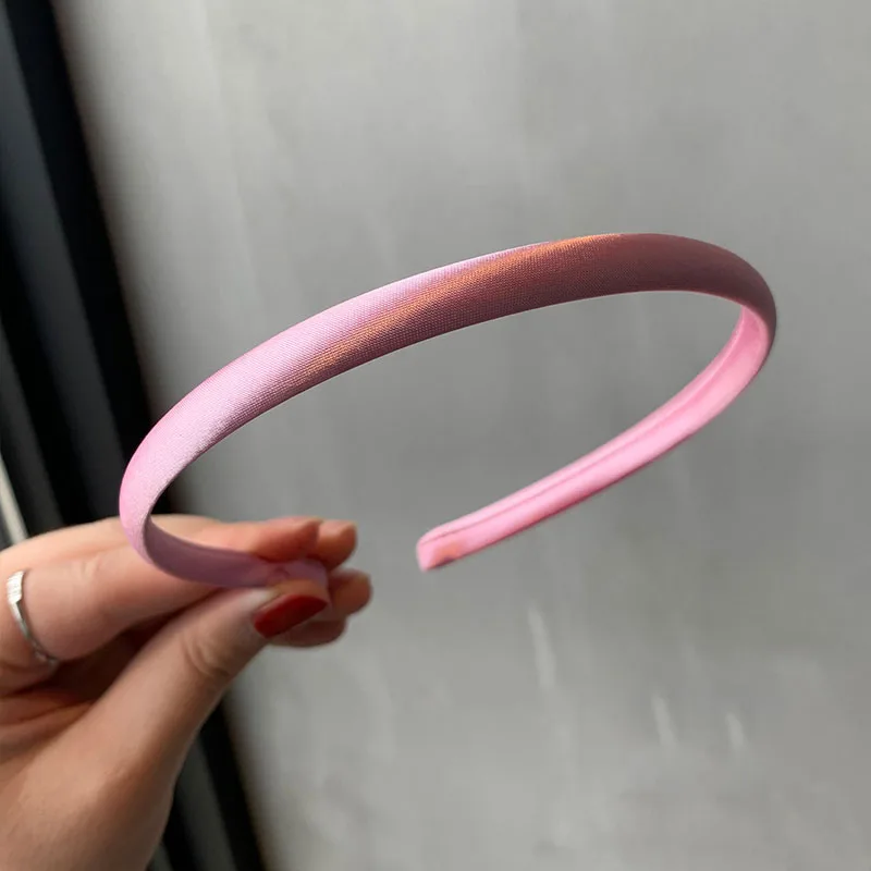 Color: wine red - Red Blue Green Satin Headband for Women girls Kids Hair band Solid Color Thin Elastic Hair Hoop Accessories Headpiece