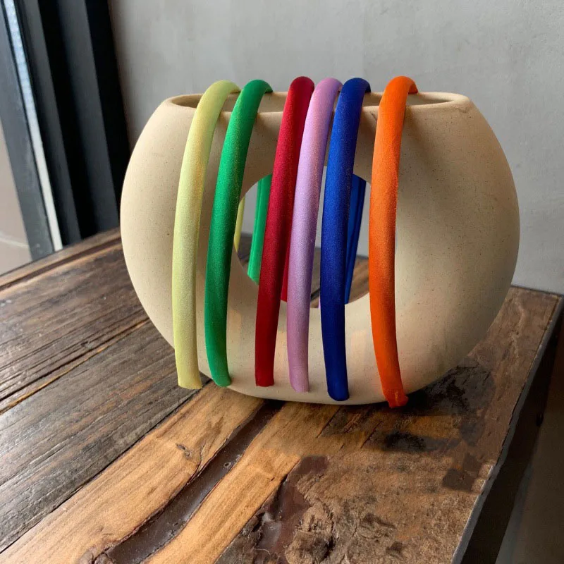 Color: wine red - Red Blue Green Satin Headband for Women girls Kids Hair band Solid Color Thin Elastic Hair Hoop Accessories Headpiece