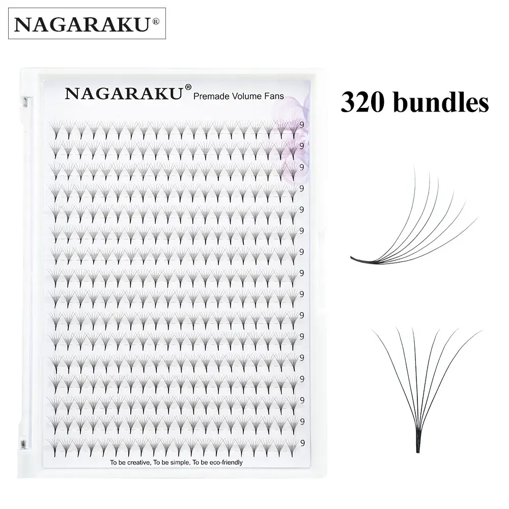 Color: Brushed Brass, Curl: D, Thickness: 0.07mm, Length: MIX - NAGARAKU Sharp Narrow Stem Premade Fans Eyelash Extension 5D 6D 10D Thin Pointy Base Russian Fans Ready Russian Volume