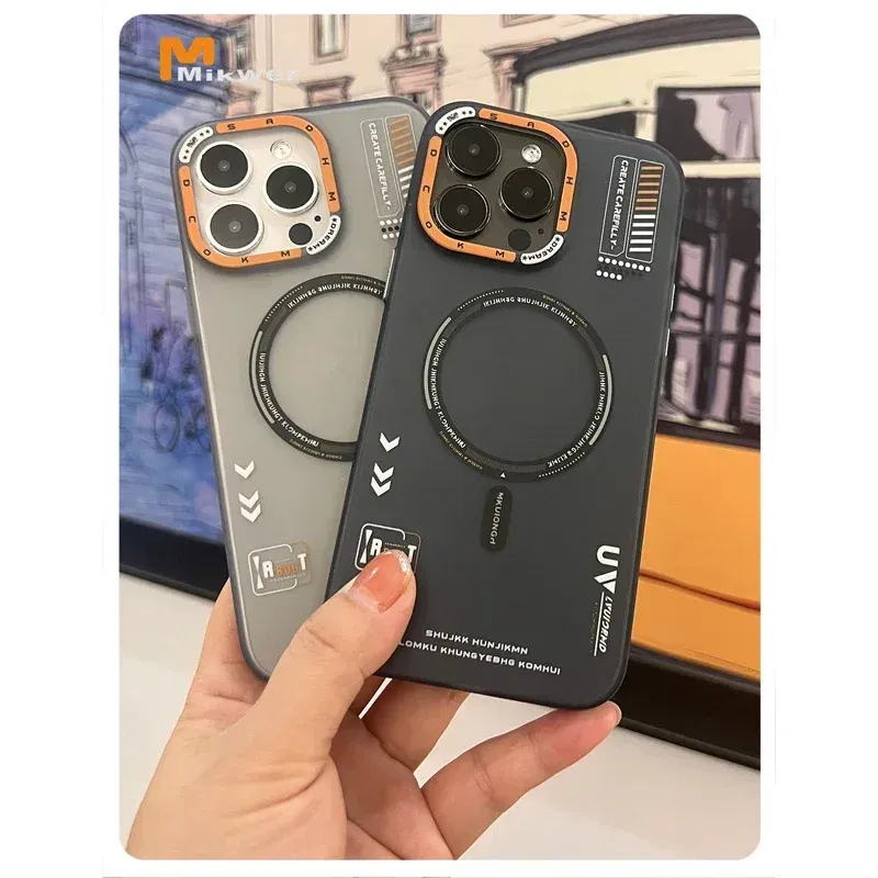 Color: Brown, Material: aluminum - Matte Magnetic Phone Case For iPhone 12 13 14 15 16 Pro Max Megsafe Wireless Charge Frosted Back Metal Lens Frame Buttons Cover