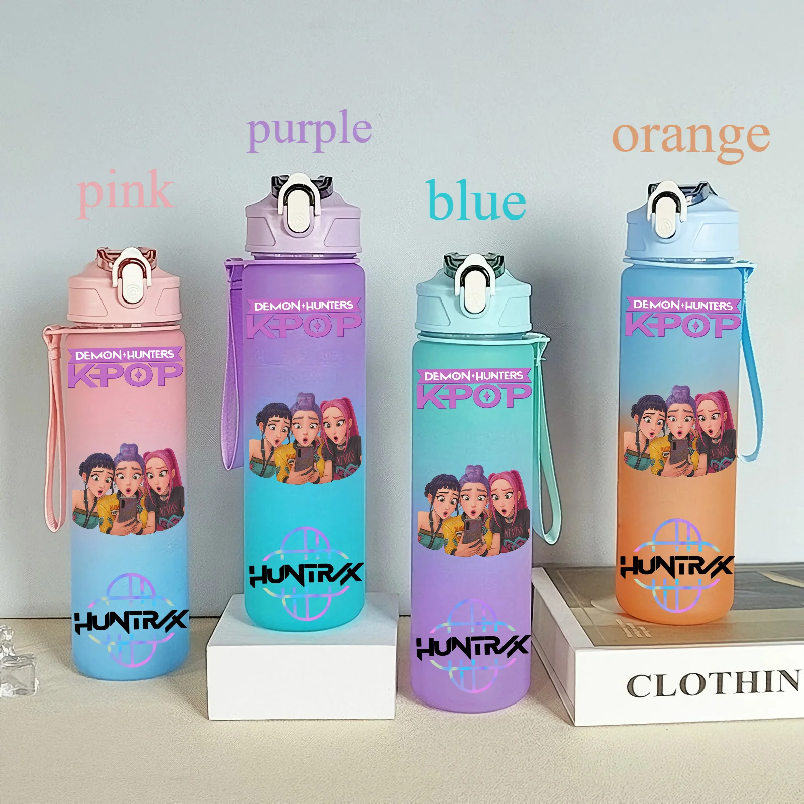 Color: MAROON, Size: 12" - 750ML K-pop Demon Hunters HUNTR X Rumi Mira Zoey Jinu Celine Kpop Plastic Water Cup K Pop Drinking Bottle School Huntrix Gourde