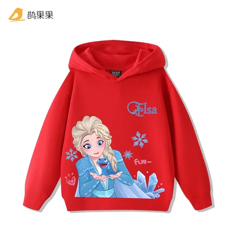 Color: Khaki, Kid Size: 4 - Queen Elsa Surrounding Girls Autumn and Winter Hooded Sweatshirt Children Girl Children's Tops Cute Long-sleeved Coat