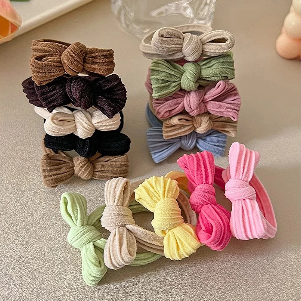 Color: Silver - 5pcs/Set Candy Color Bow Hair Rope High Elastic Seamless Rubber Band For Women Girls Ponytail Holder Summer BB Hair Ties Ring