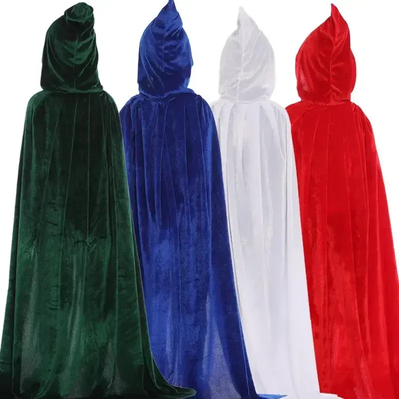 Color: Champagne, Size: XS - Velvet Cloak Cape Hooded Medieval Costume Witch Wicca Vampire Man Woman Unisex Solid Color