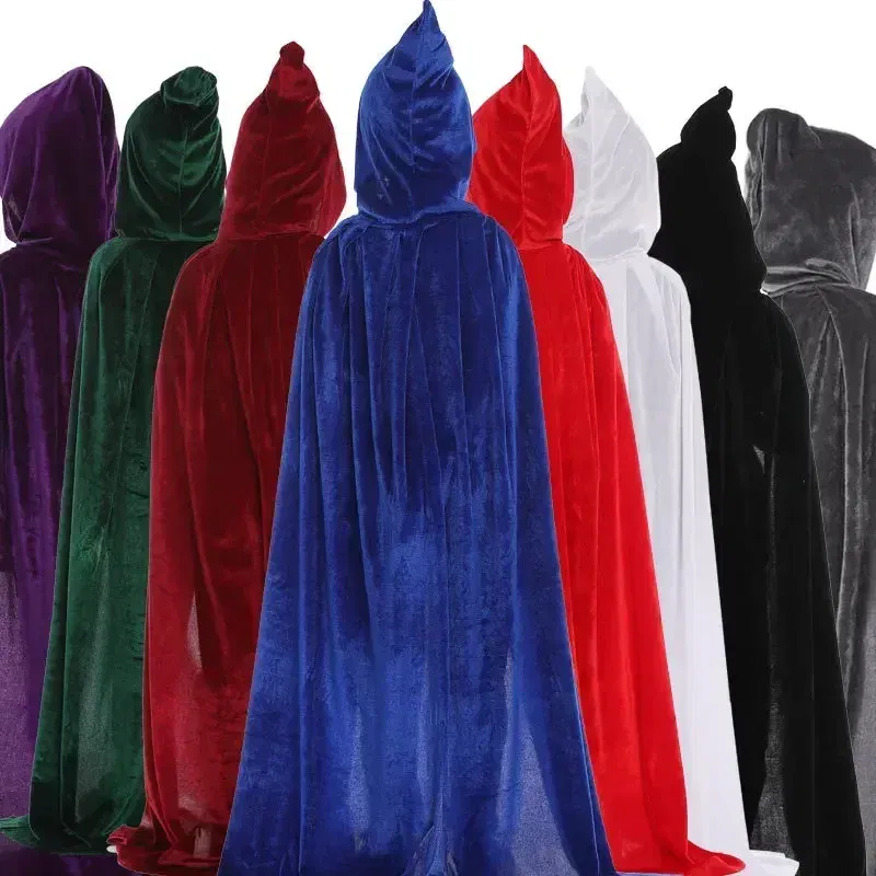 Color: Champagne, Size: XS - Velvet Cloak Cape Hooded Medieval Costume Witch Wicca Vampire Man Woman Unisex Solid Color