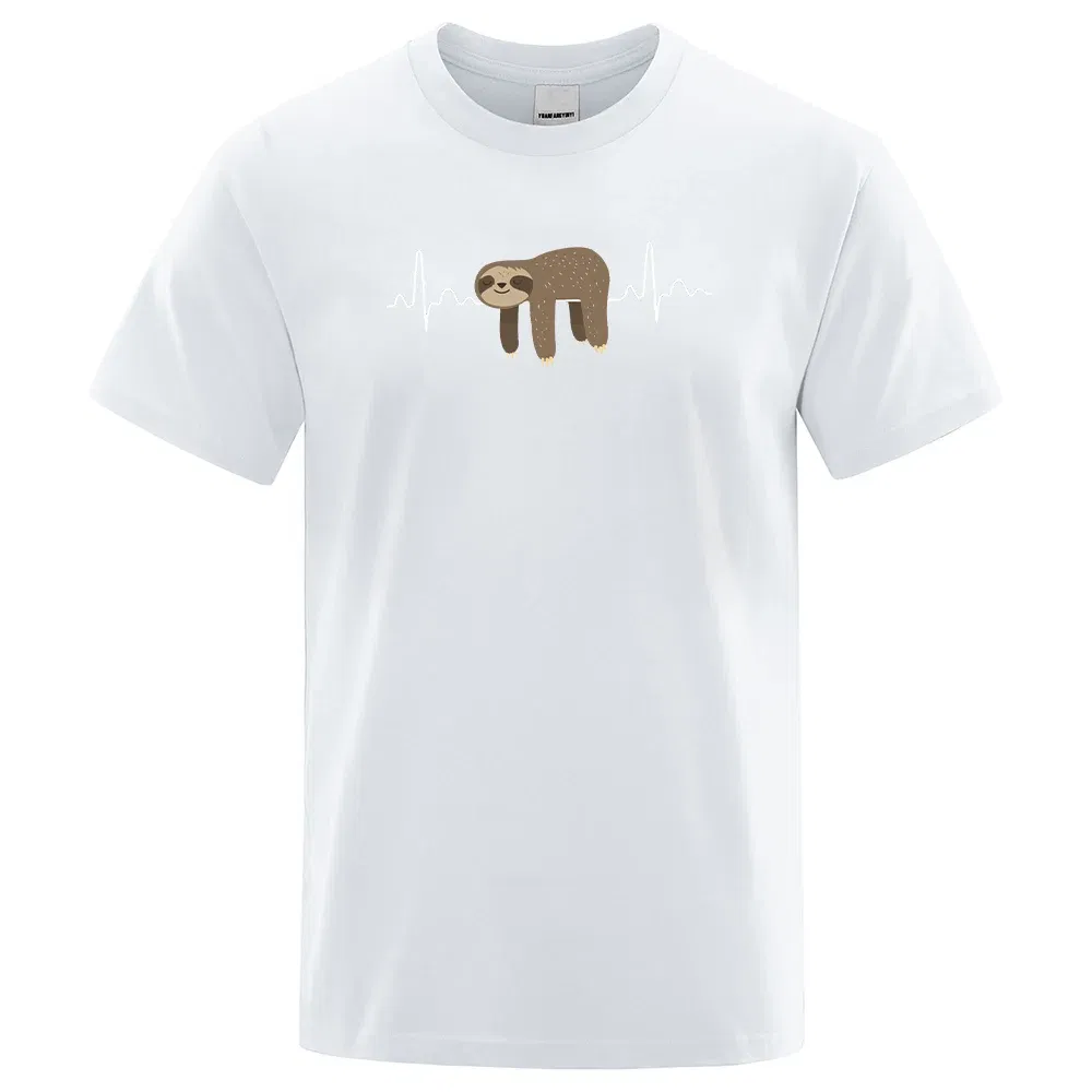 Color: WHITE, Size: M - Sloth Resting On Tummy Printing Mans T Shirts Crewneck Soft T-Shirts Comfortable S-XXXL Tee Shirts Oversized Casual T-Shirt Man