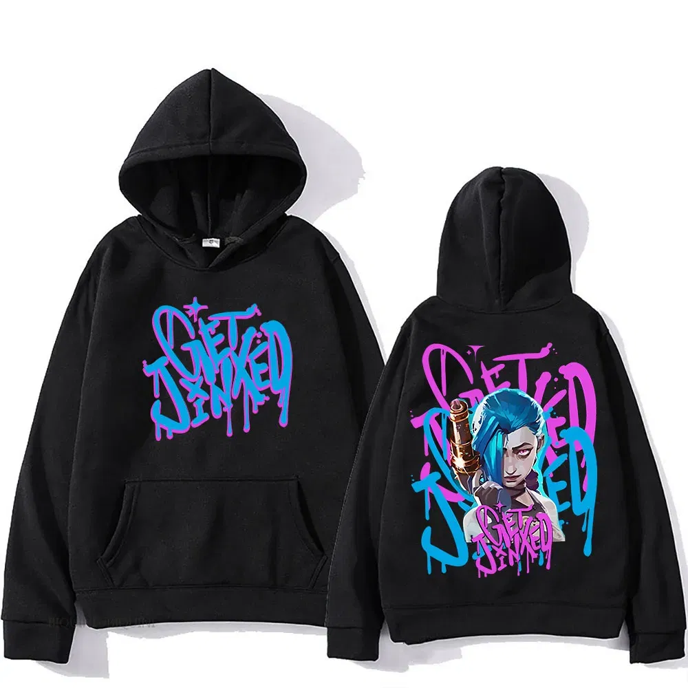 Color: army green, Size: XL - Arcane Jinx Cute Hooded Anime Print Harajuku Kawaii Sweatshirt Long-sleeved Cartoon Fleece Clothes Moletom Fashion Pullovers
