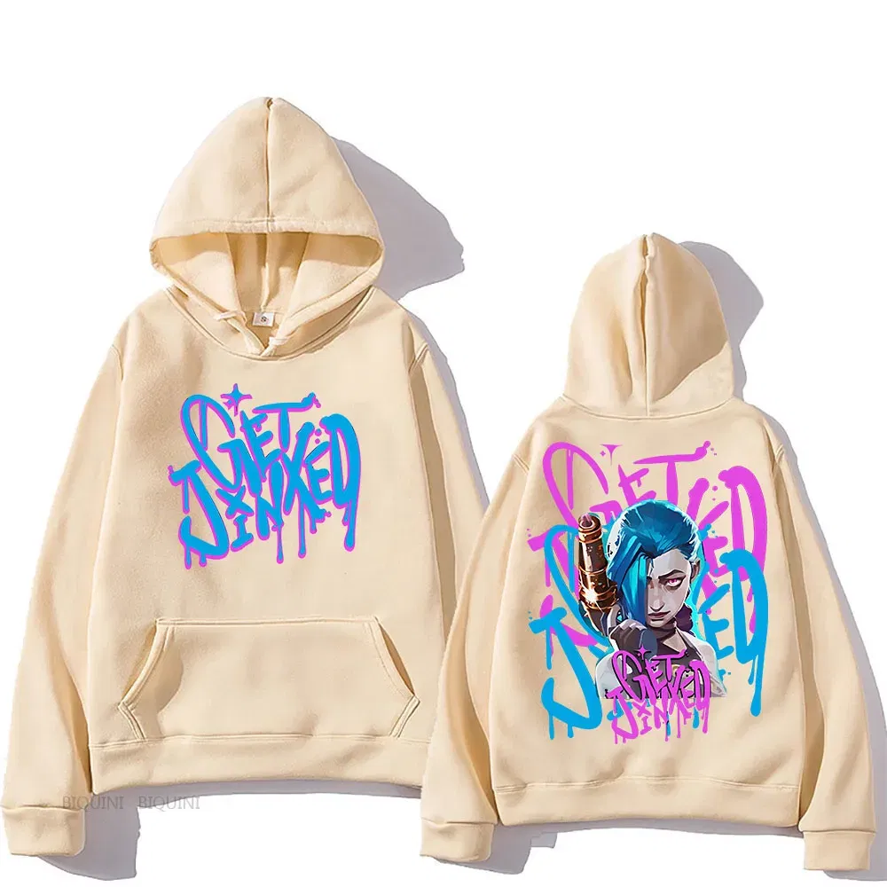 Color: army green, Size: XL - Arcane Jinx Cute Hooded Anime Print Harajuku Kawaii Sweatshirt Long-sleeved Cartoon Fleece Clothes Moletom Fashion Pullovers