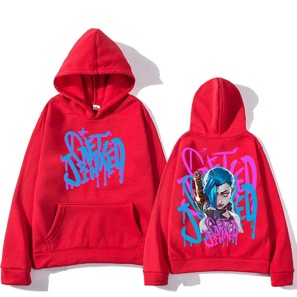 Color: army green, Size: XL - Arcane Jinx Cute Hooded Anime Print Harajuku Kawaii Sweatshirt Long-sleeved Cartoon Fleece Clothes Moletom Fashion Pullovers