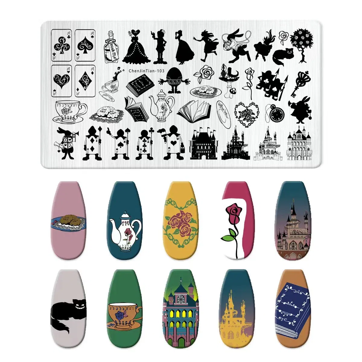 Color: NUDE - Cartoon Animal Nail Art Templates Stamping Plate Palace style Design Flower Glass Temperature Lace Stamp Templates Plates Image
