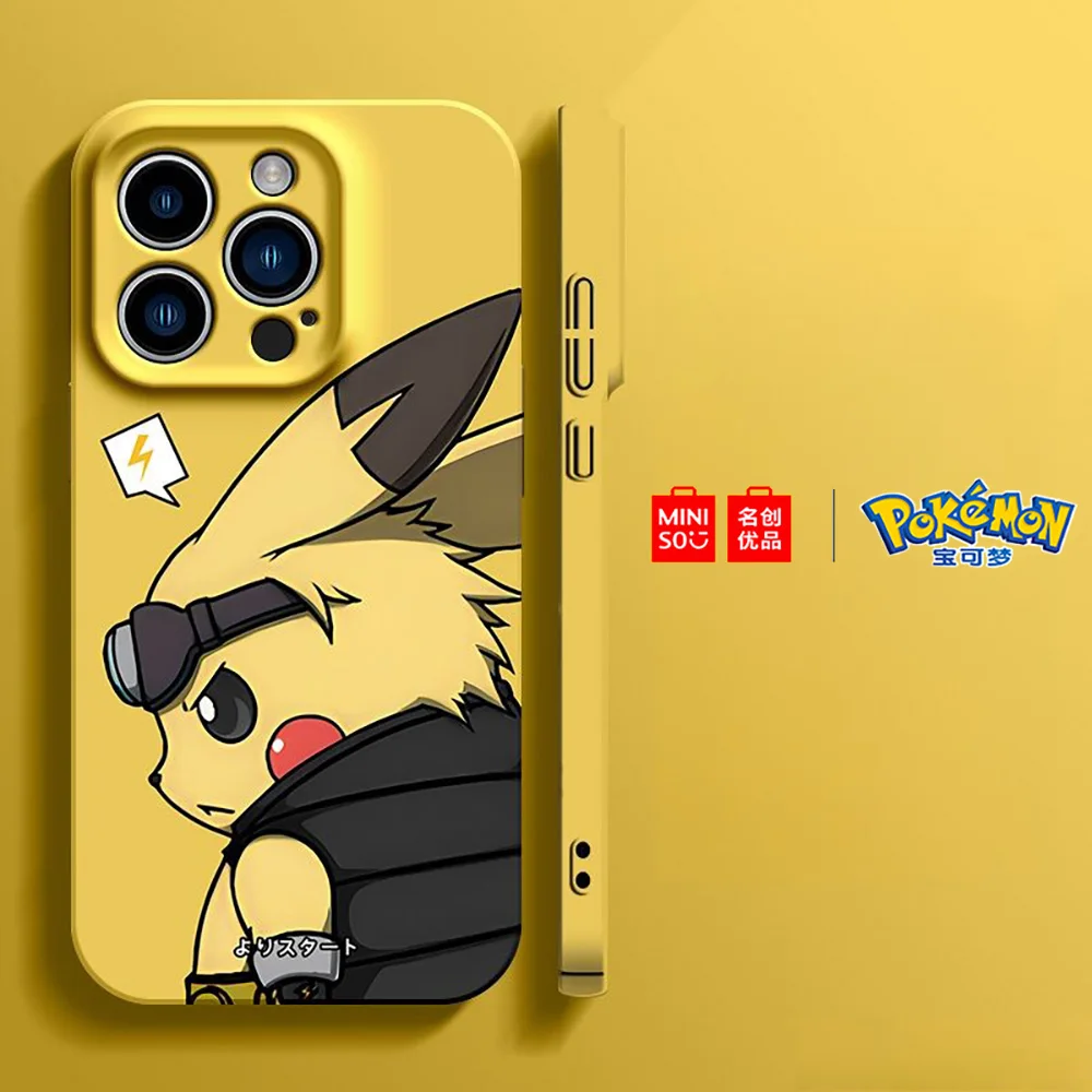 Color: BRIGHT PINK, Material: Plastic - Miniso Pokemon Collaboration Pikachu Gengar Phone Case For iPhone 15 14 13 11 12 16 Pro Max Plus X XR Girl Silicone Phone Case