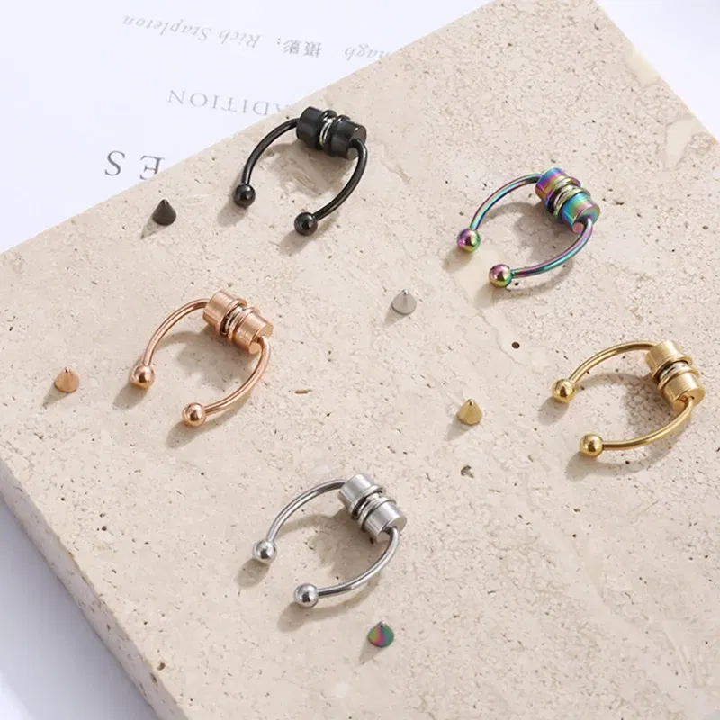 Metal color: Antique Silver Plated - Women Fake Piercing Nose Ring Hoop Septum Non Piercing Nose Clip Rock HipHoop Stainless Steel Magnet Fashion Punk Body Jewelry