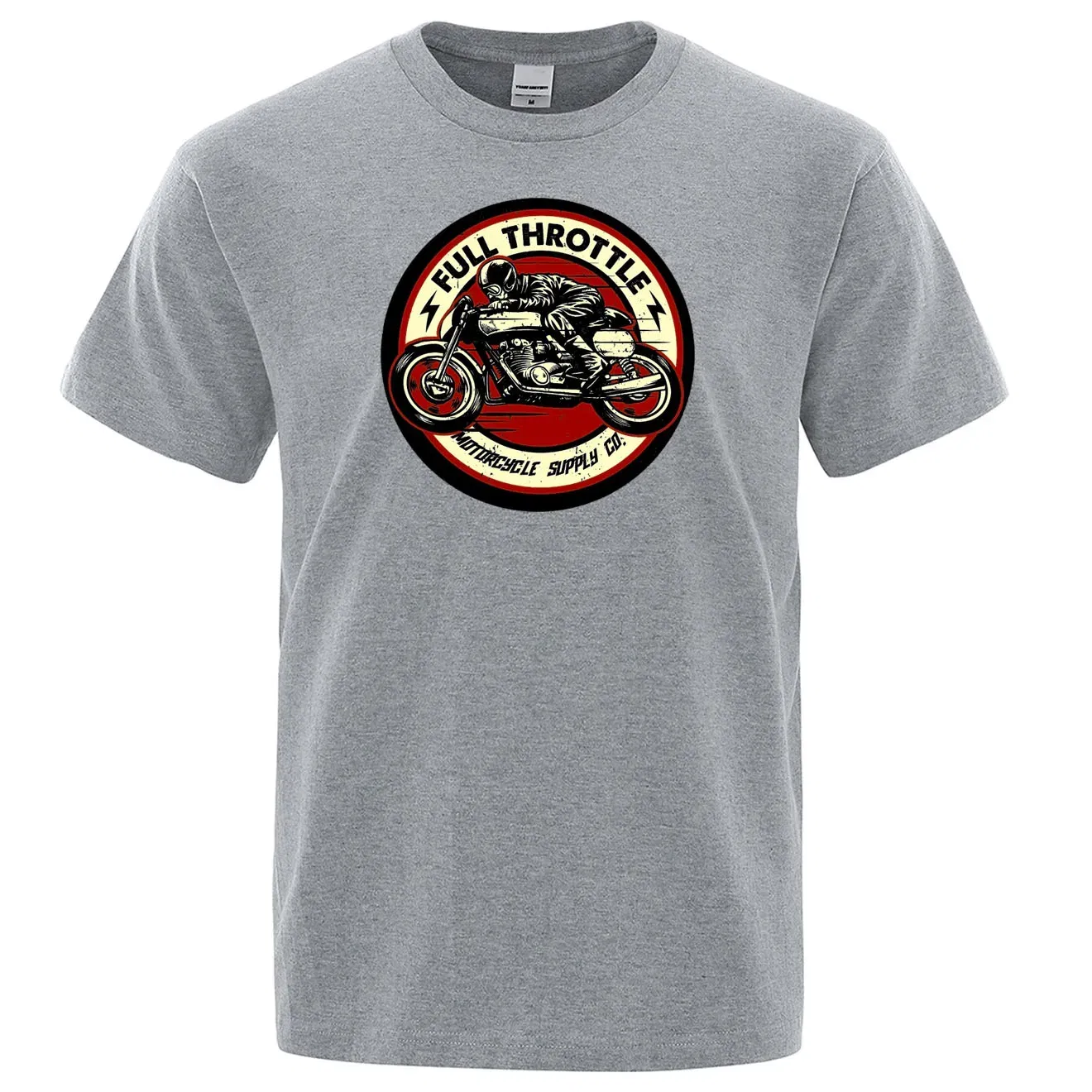 Color: army green, Size: XXXL - Full Throttle Cafe Racer Rockabilly Biker Printed T-Shirt Men Fashion Casual Short Sleeve Loose Cotton Tshirt Summer Loose Tees