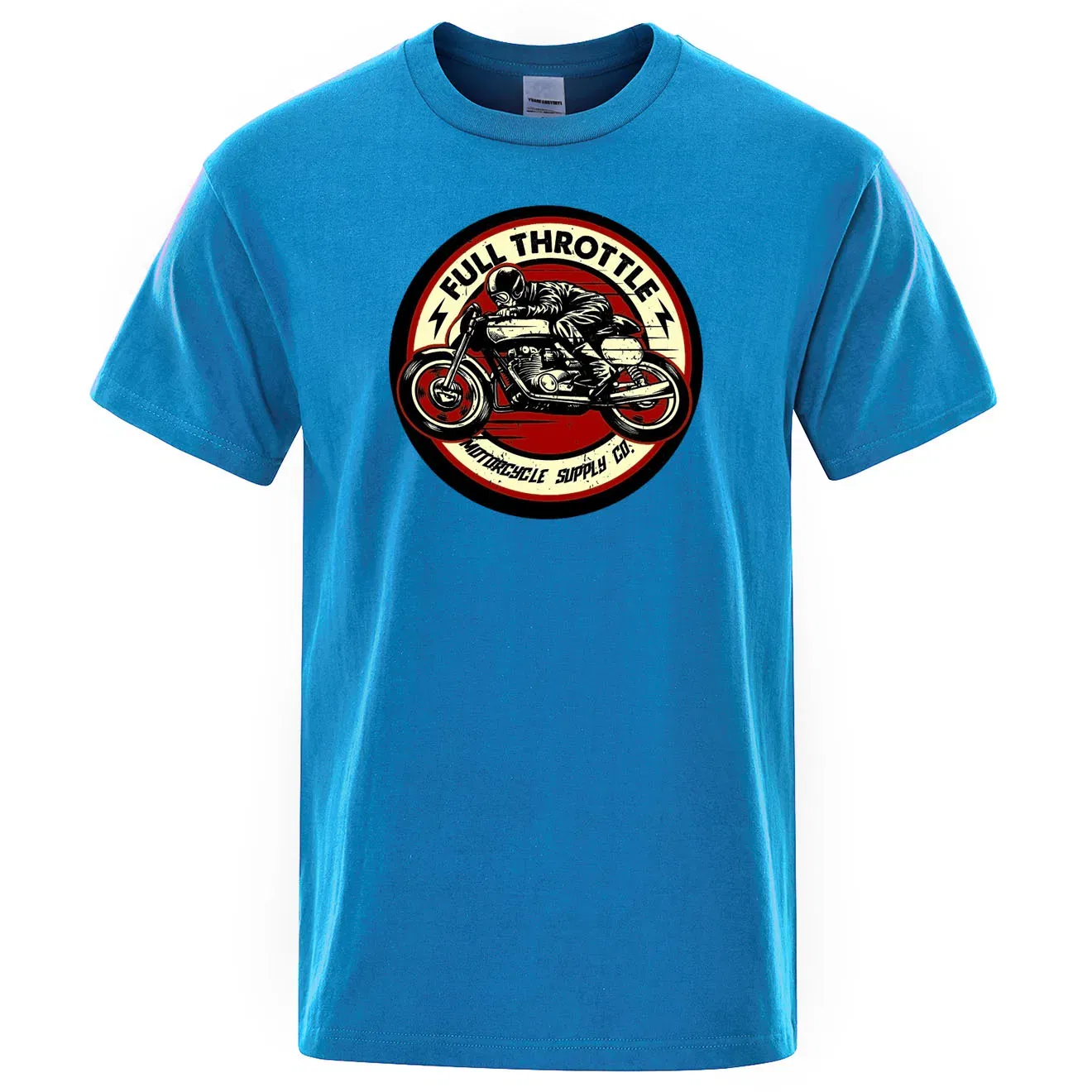 Color: army green, Size: XXXL - Full Throttle Cafe Racer Rockabilly Biker Printed T-Shirt Men Fashion Casual Short Sleeve Loose Cotton Tshirt Summer Loose Tees