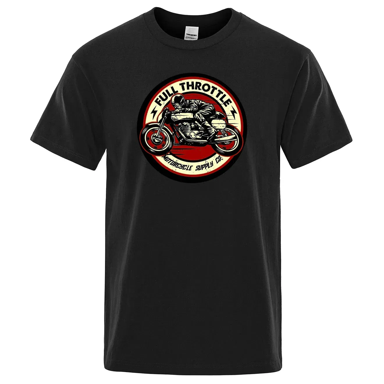 Color: army green, Size: XXXL - Full Throttle Cafe Racer Rockabilly Biker Printed T-Shirt Men Fashion Casual Short Sleeve Loose Cotton Tshirt Summer Loose Tees