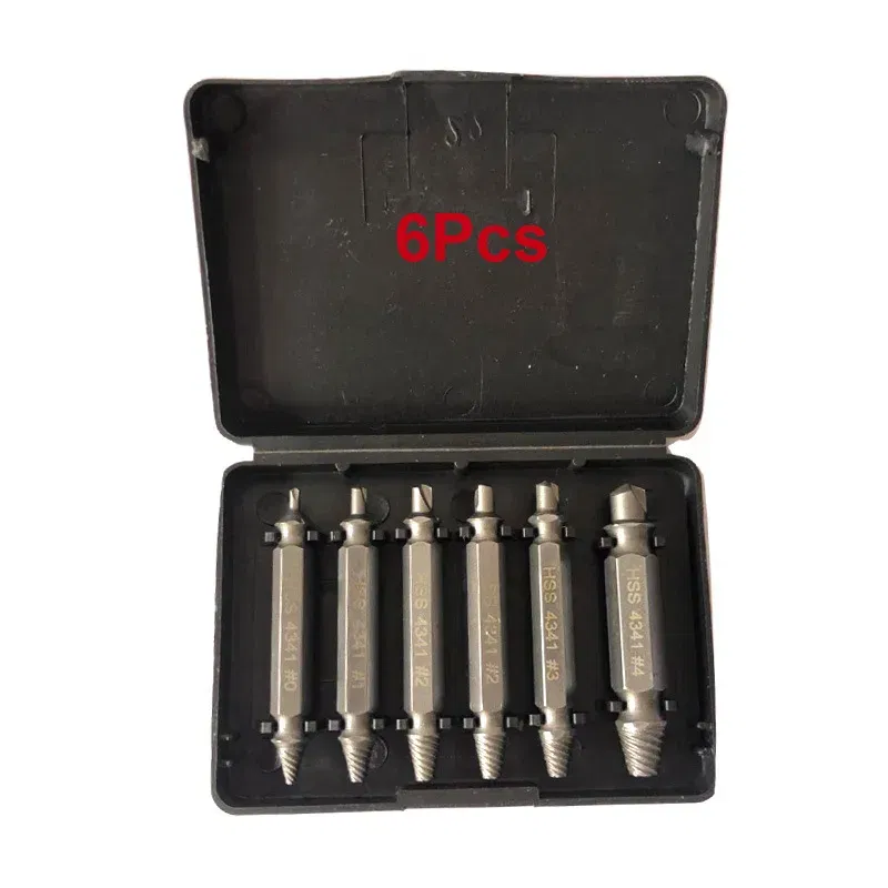 Color: 6pcs silver - Double-headed High-speed Steel 4341 Tap Extractor Slip-tooth Broken Screw Reverse-tooth Snapped Wire Removal Tool Set