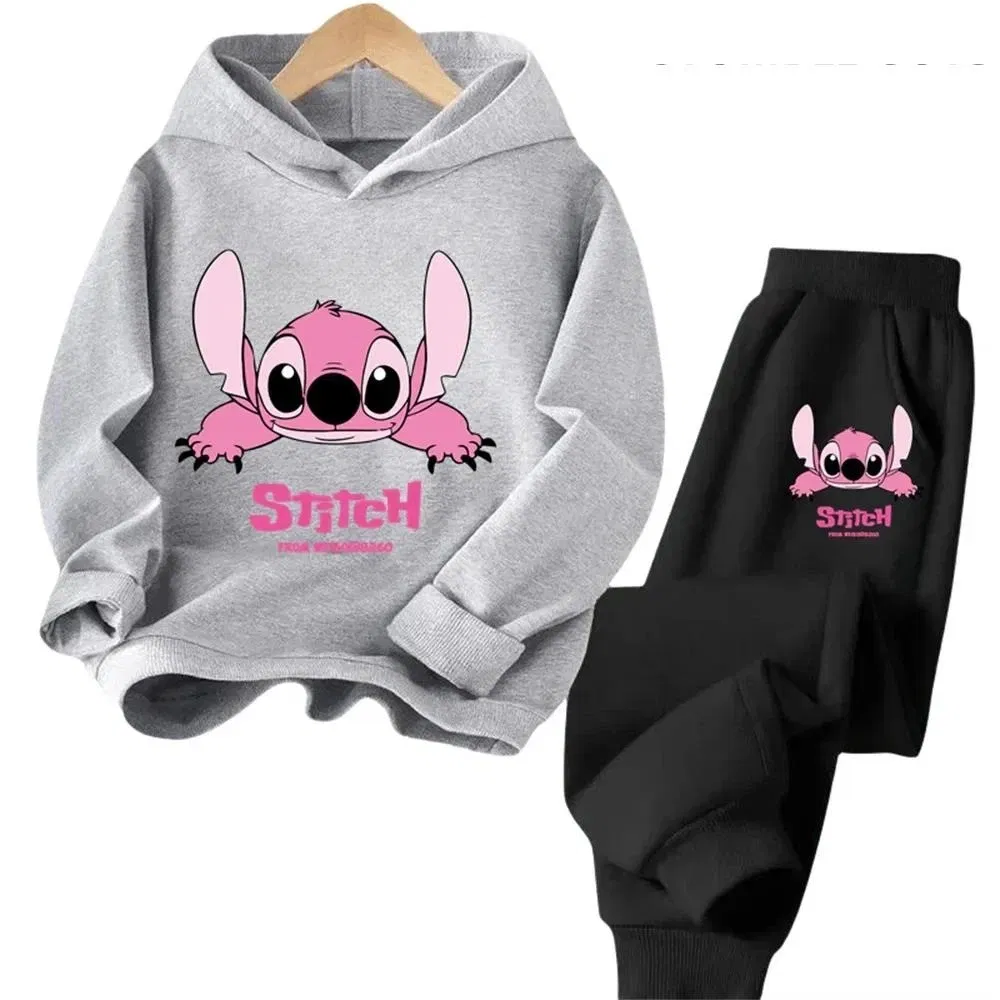 Color: green, Kid Size: 3T - Children Hoodies Stitch Kawaii Fashion Pullover Sweatshirt Anime Trucksuit Manga Cartoons Girls Boy Kids Autumn Casual Clothes