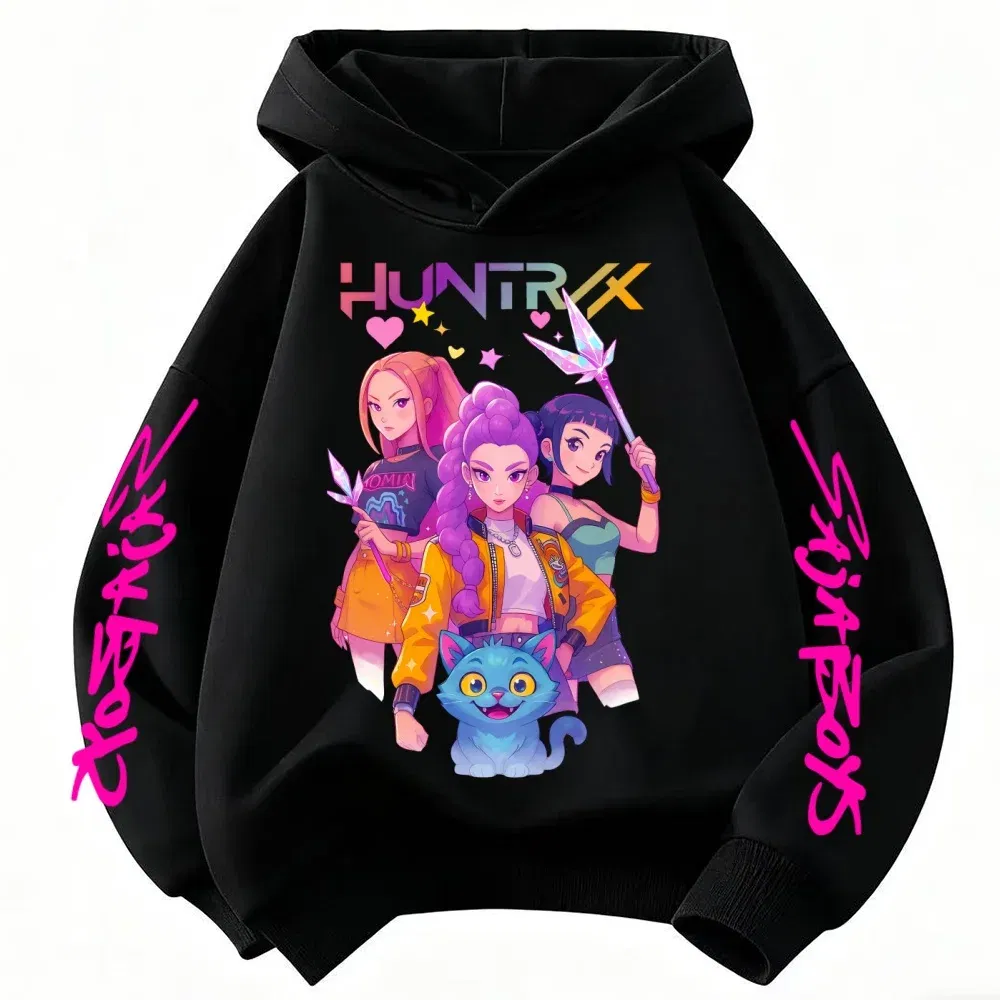 Color: Yellow, Kid Size: 3T - Movie KPop Demon Hunters Rumi Mira Zoey Graphic Hoodie Men's Women Korean Fashion Trend Streetwear Unisex Casual Fleece Pullover