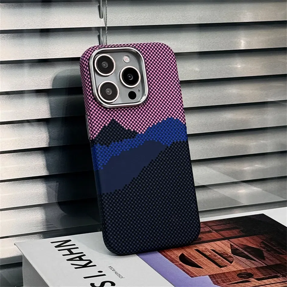 Color: Gold, Material: EVA - Luxury Alloy Lens 3D Relief Peak Carbon Fibre Pattern Case For iPhone 13 14 15 16 Pro Max Slim Shockproof PC Cover For Magsafe