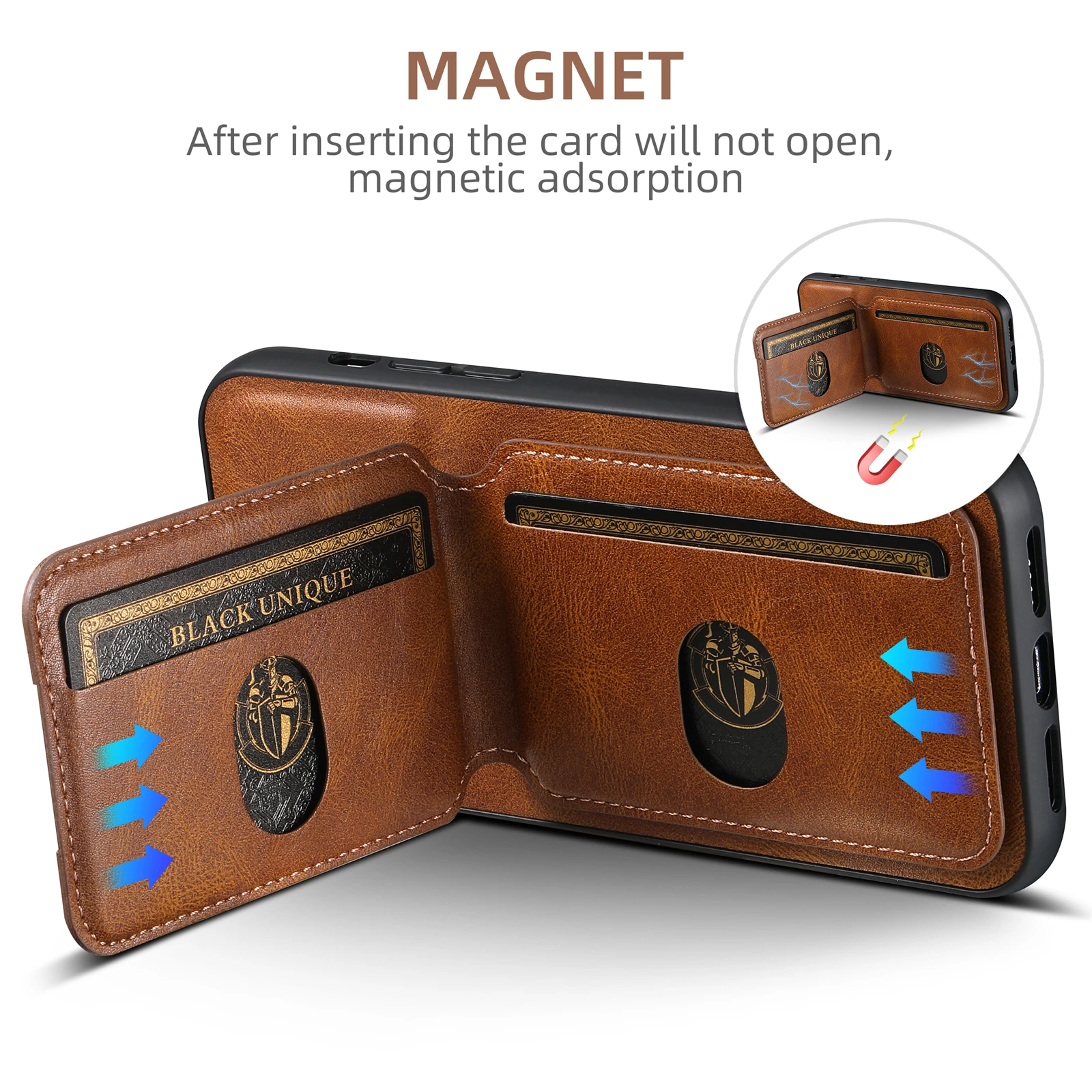 Color: Black, Material: ABS - SUTENI Card Holder Leather Magnetic Pocket Cover Wallet Phone Case For iPhone X XS XR 11 12 13 14 15 Pro Max Plus