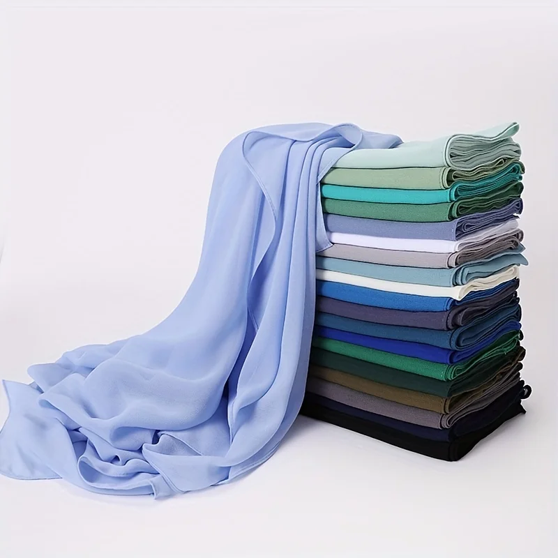 Color: WHITE, Size: One Size - 110*110cm Chiffon Square Hijabs Scarf For Woman Muslim Turban Hat Islam Headscarf Women Plain Veil Jersey Hijabs Ramadan