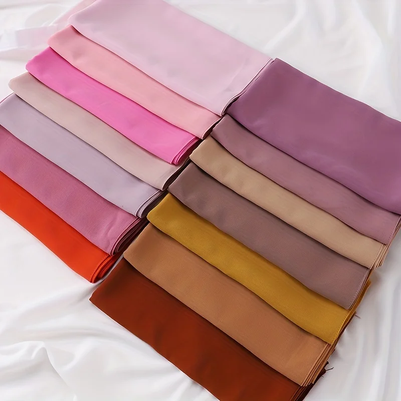 Color: WHITE, Size: One Size - 110*110cm Chiffon Square Hijabs Scarf For Woman Muslim Turban Hat Islam Headscarf Women Plain Veil Jersey Hijabs Ramadan
