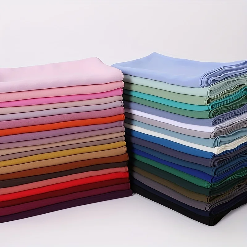 Color: WHITE, Size: One Size - 110*110cm Chiffon Square Hijabs Scarf For Woman Muslim Turban Hat Islam Headscarf Women Plain Veil Jersey Hijabs Ramadan