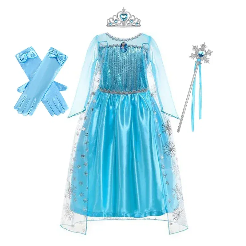 Color: black, Kid Size: 9 - Disney Girls Cospaly Snow Queen Elsa Costumes Kids Carnival Party Prom Gown Robe-Playing Children Clothes Frozen Princess Dress