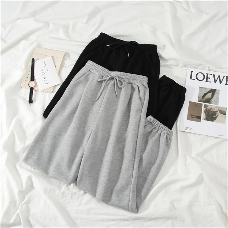 Color: black, Size: S - Gray women Sweatpants Autumn New Baggy Fashion Oversize Sports Pants Black winter thick Joggers Streetwear Trousers