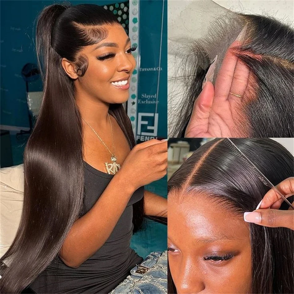 Color: Natural Color, Stretched Length: 18inches, Density: 180% - 30 32 Inch 13x4 13x6 Lace Front Human Hair Wigs Straight Transparent Lace Human Hair Wigs Pre Plucked For Black Women Bling Hair