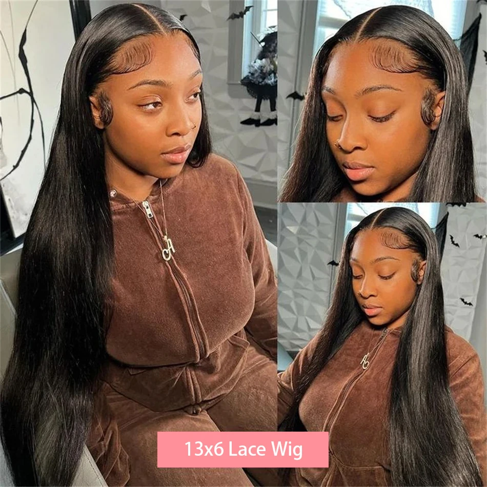 Color: Natural Color, Stretched Length: 18inches, Density: 180% - 30 32 Inch 13x4 13x6 Lace Front Human Hair Wigs Straight Transparent Lace Human Hair Wigs Pre Plucked For Black Women Bling Hair
