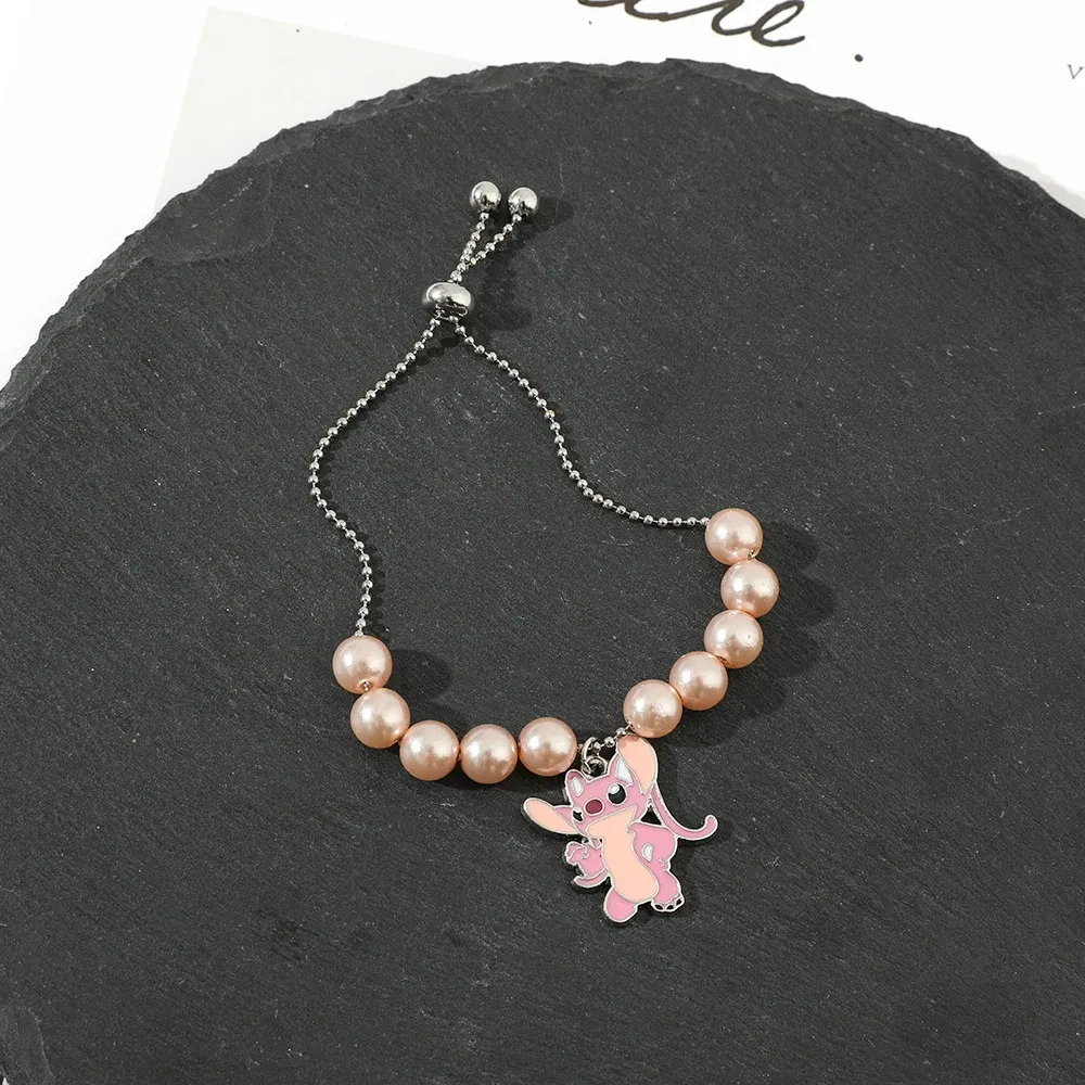 Metal Color: REDDISH BROWN, Ships From: CHINA - Disney Stitch Jewelry Cartoon Film Lilo & Stitch Pearl Bracelet for Women Cute Stitch Luxurious Charms Bangle for Girl Gifts